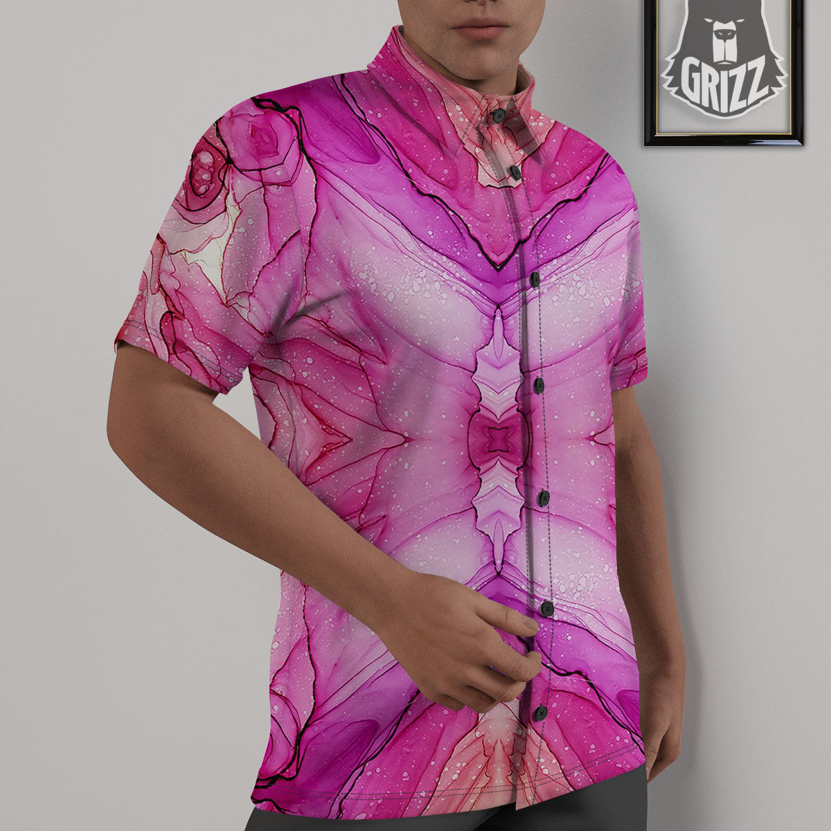 Pink Kaleidoscope Print Untucked Shirts-grizzshop