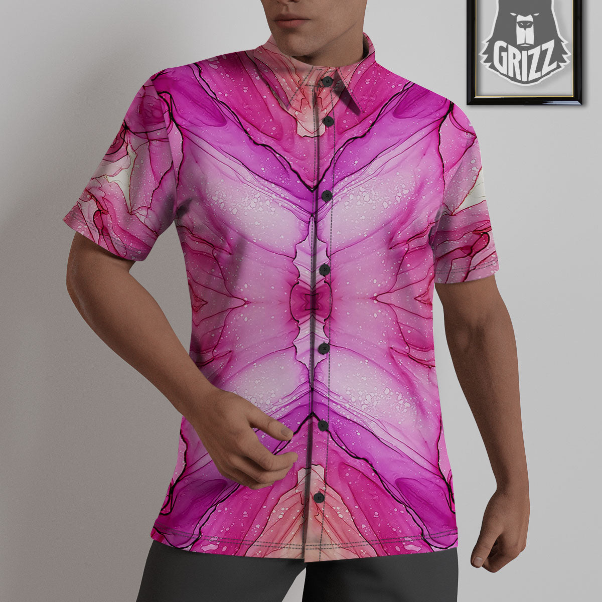 Pink Kaleidoscope Print Untucked Shirts-grizzshop