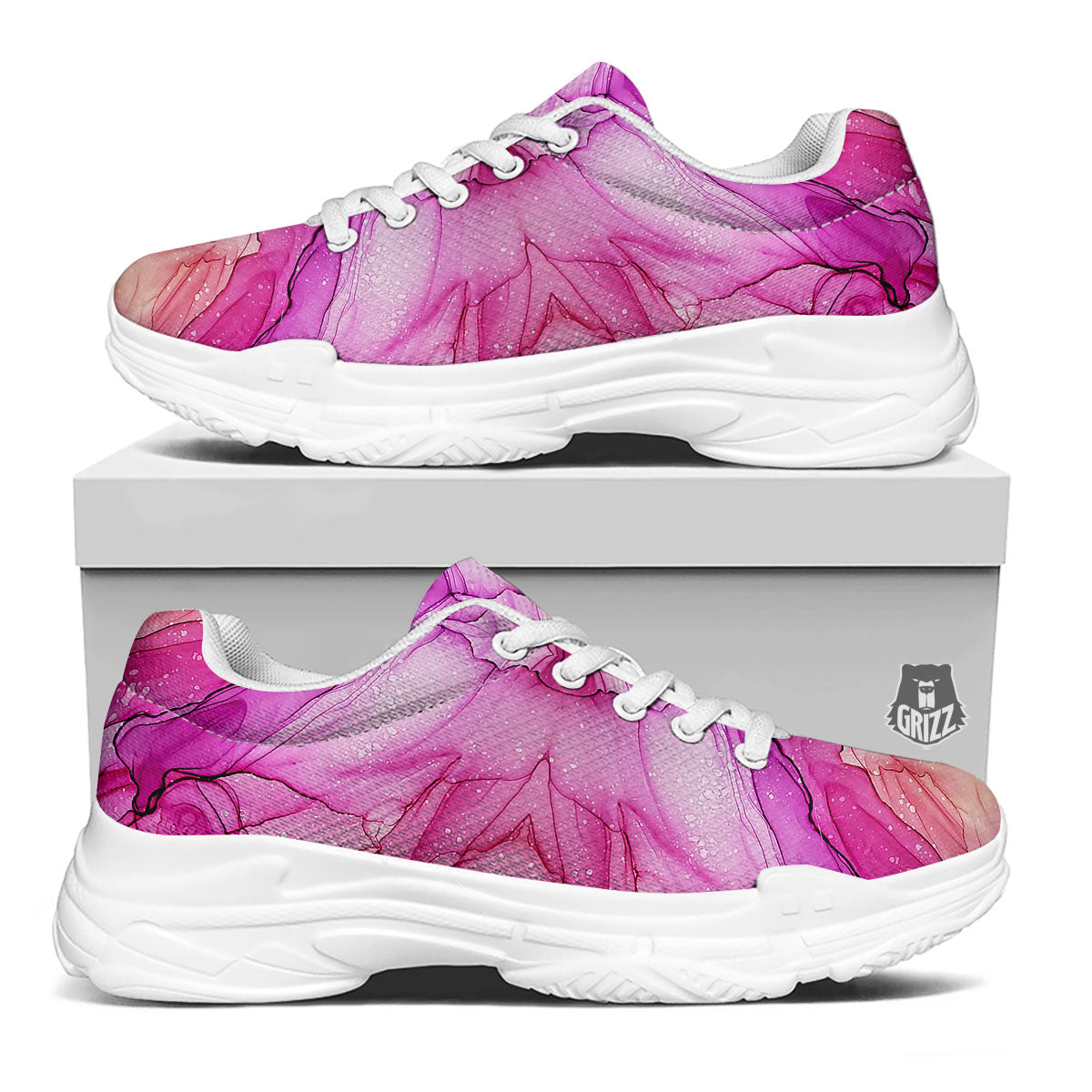 Pink Kaleidoscope Print White Chunky Shoes-grizzshop