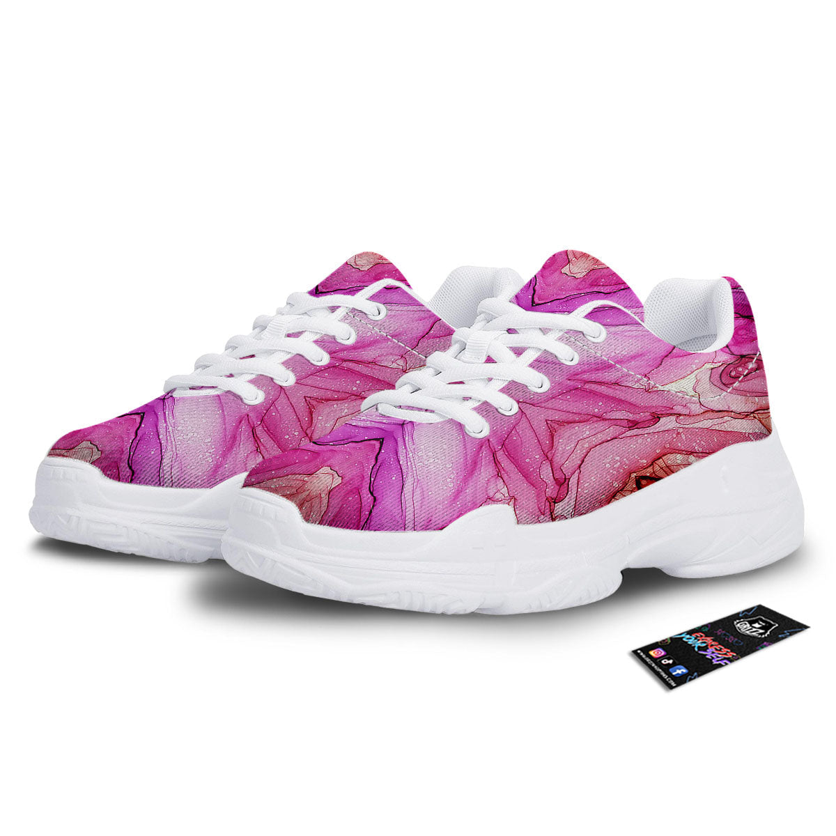 Pink Kaleidoscope Print White Chunky Shoes-grizzshop