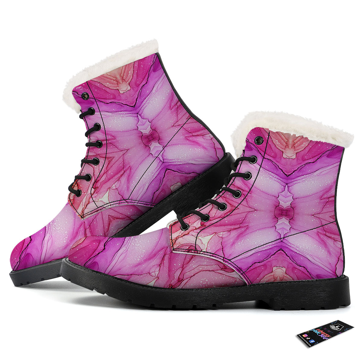 Pink Kaleidoscope Print Winter Boots-grizzshop