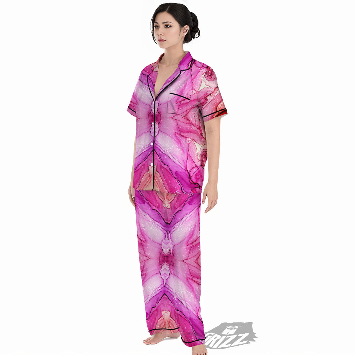 Pink Kaleidoscope Print Women's Pajamas Set-grizzshop