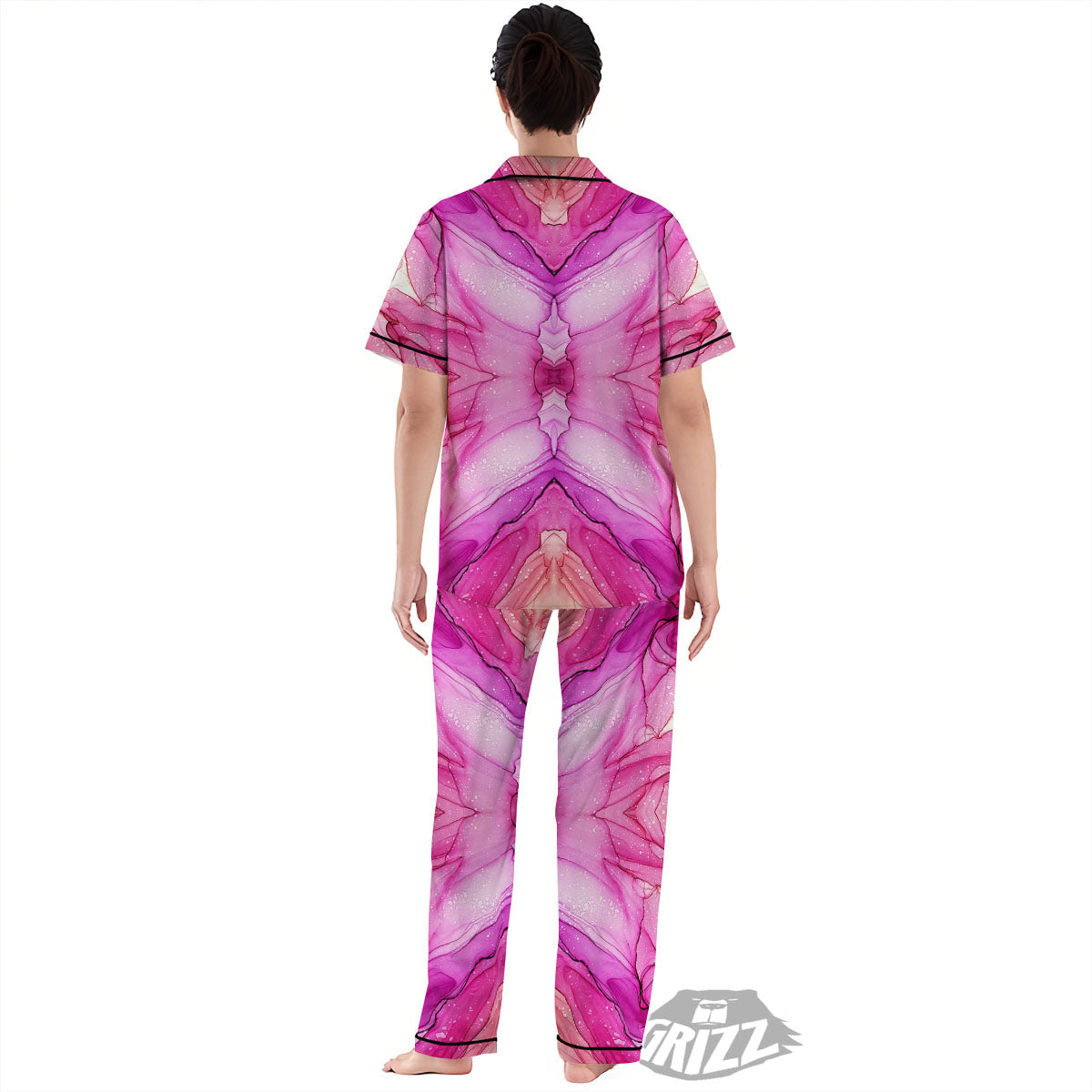 Pink Kaleidoscope Print Women's Pajamas Set-grizzshop
