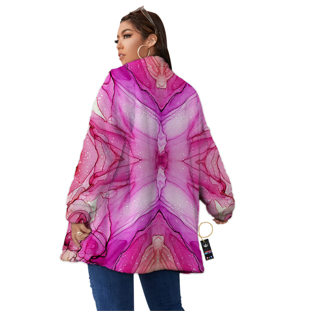 Pink Kaleidoscope Print Women's Sherpa Jacket-grizzshop