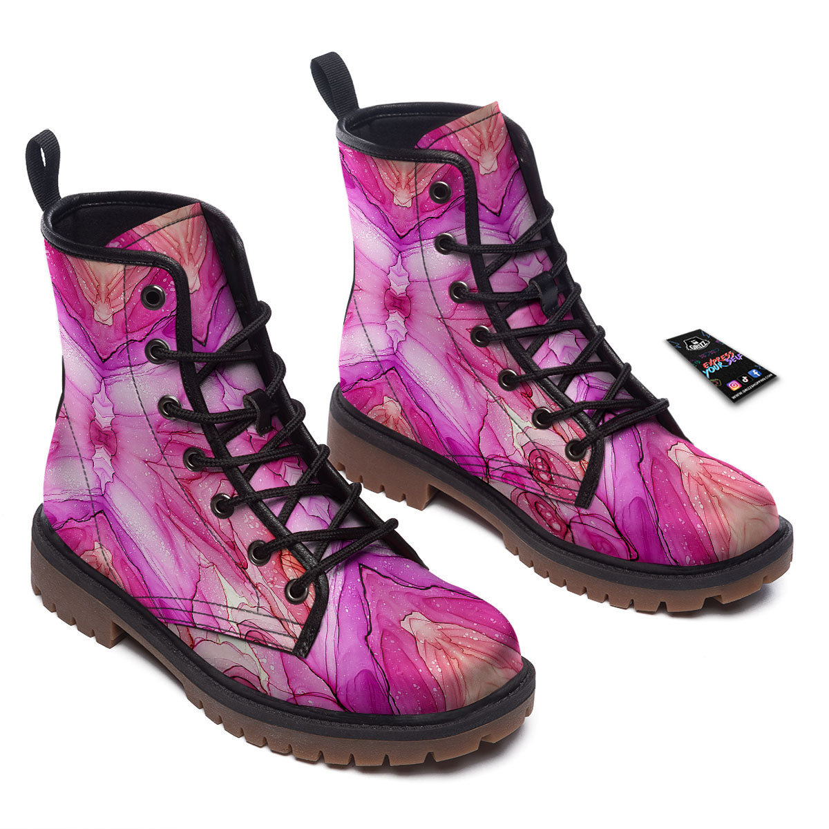 Pink Kaleidoscope Print Work Boots-grizzshop