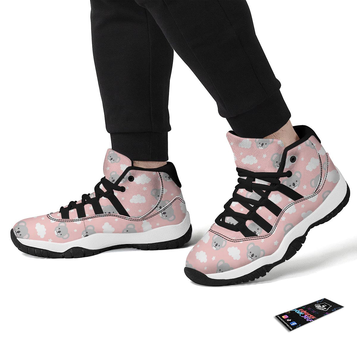 Pink Koala Pattern Print Black Bball Shoes-grizzshop
