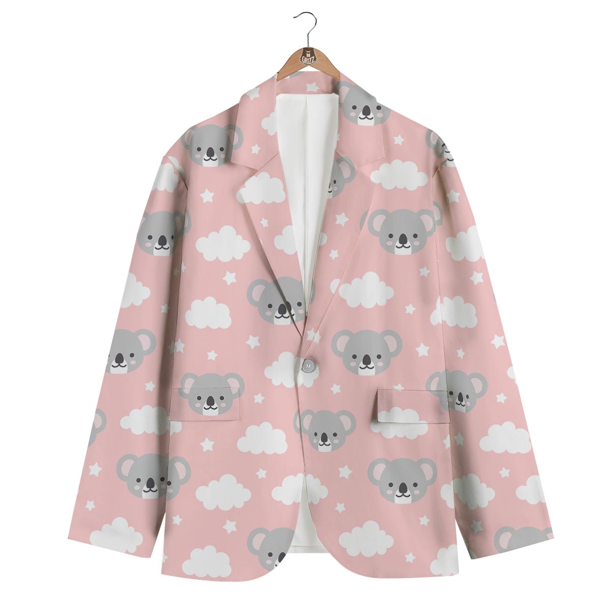 Pink Koala Pattern Print Men's Blazer-grizzshop