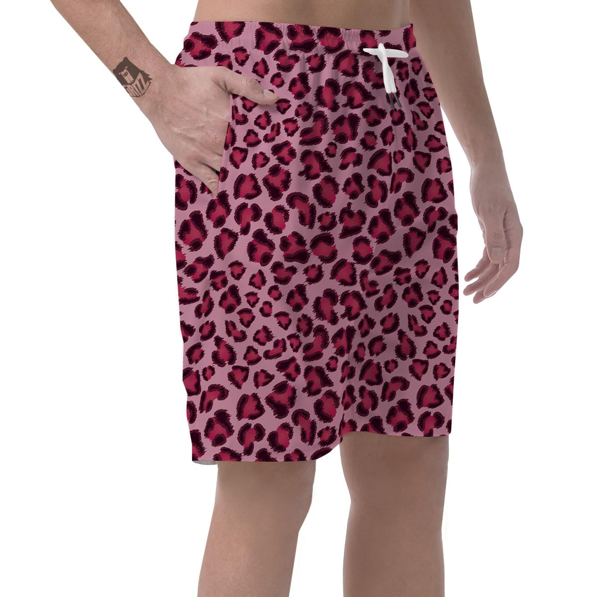 Pink Leopard Print Men's Shorts-grizzshop