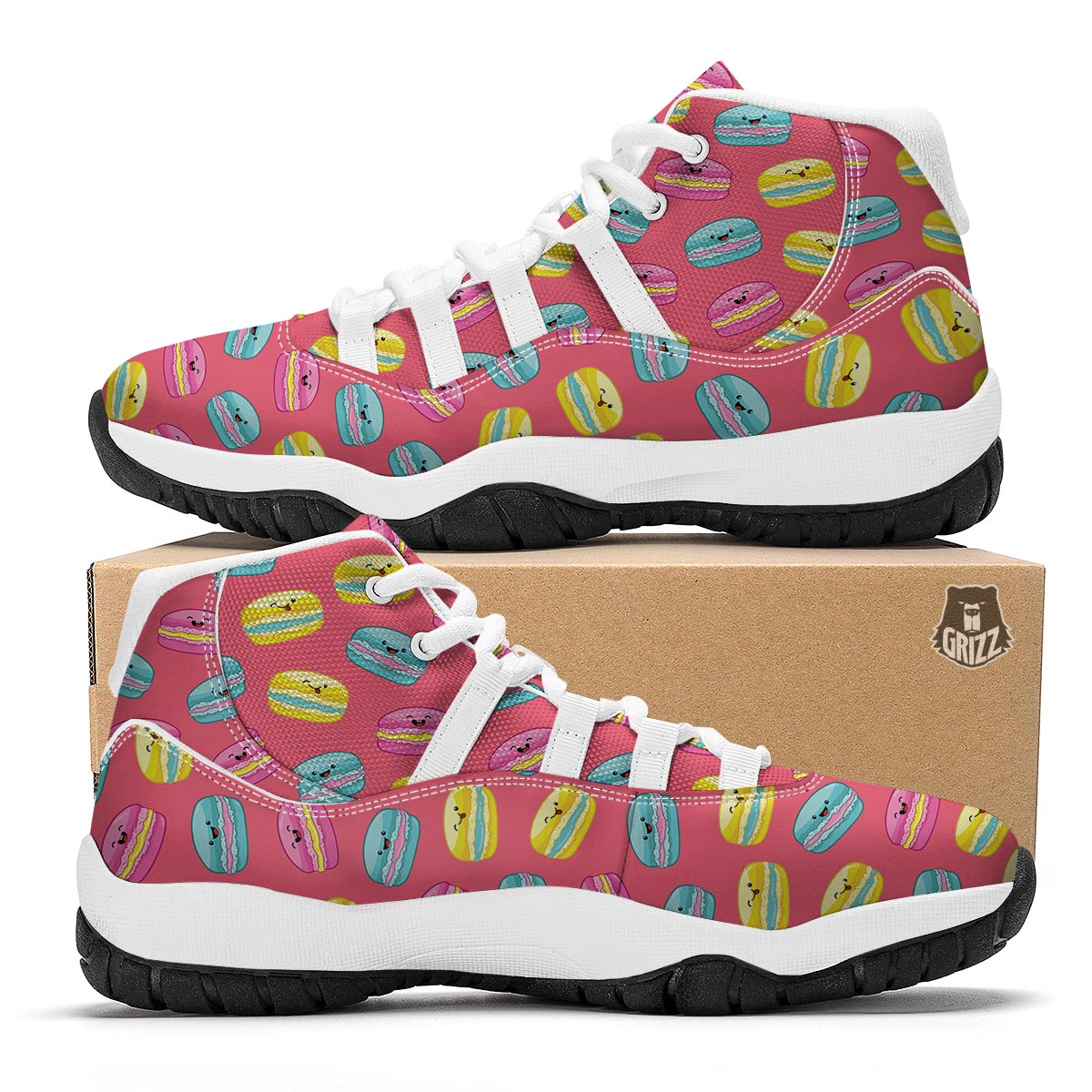 Pink Macaron White Bball Shoes-grizzshop