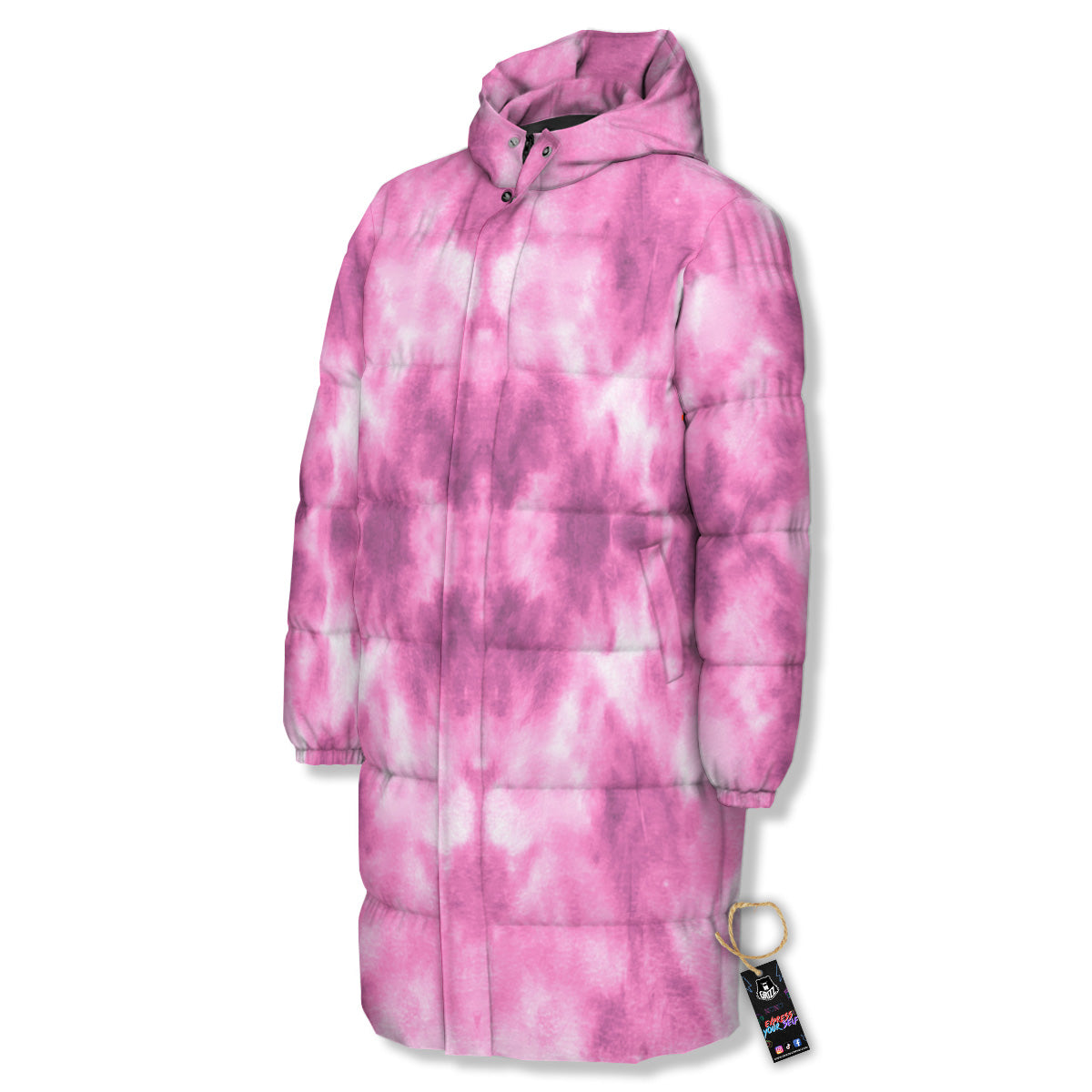Pink Magenta Acrylic Print Pattern Long Down Jacket-grizzshop