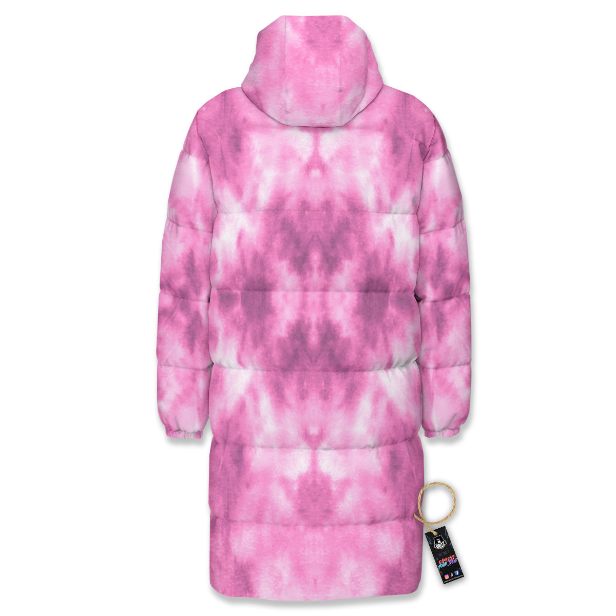 Pink Magenta Acrylic Print Pattern Long Down Jacket-grizzshop