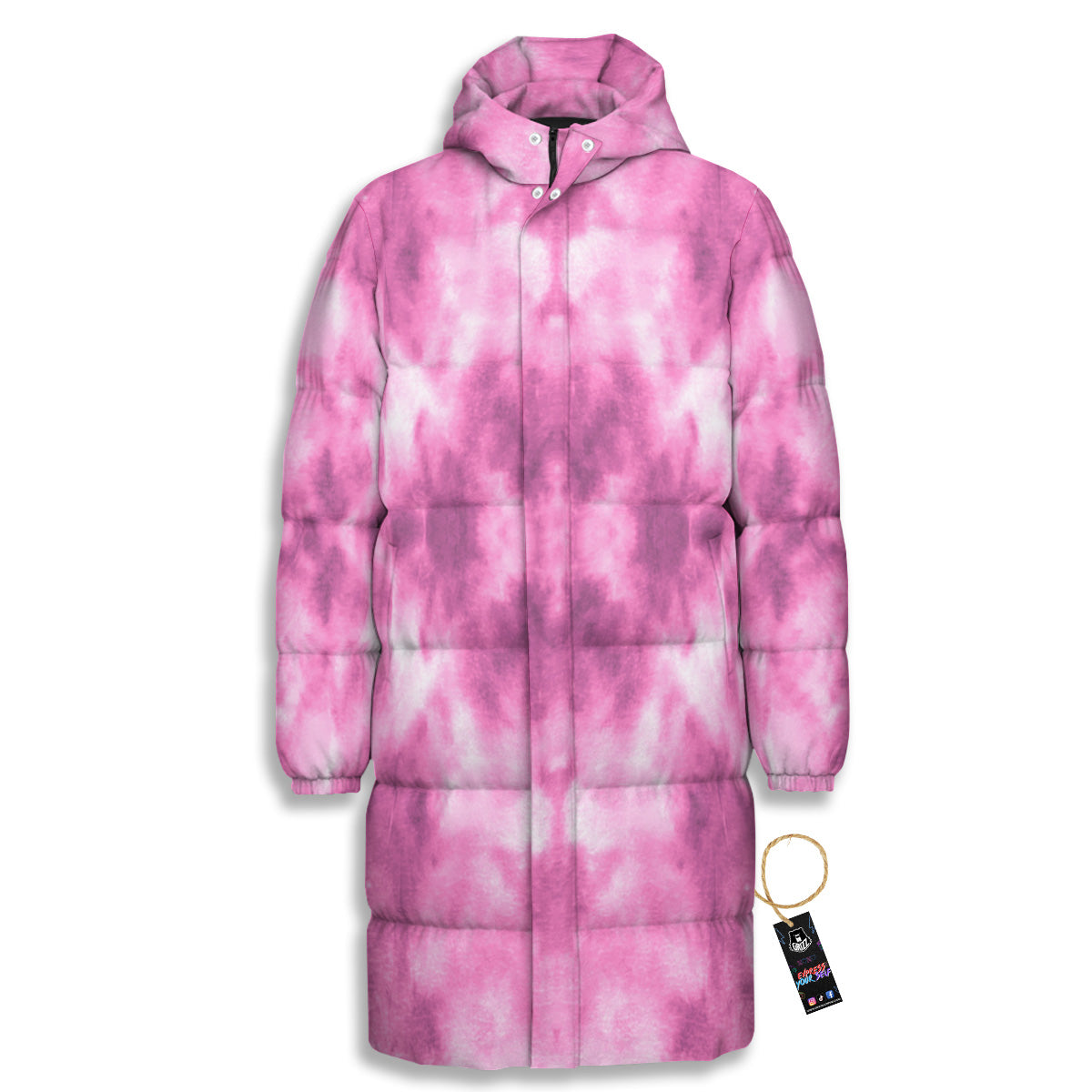Pink Magenta Acrylic Print Pattern Long Down Jacket-grizzshop