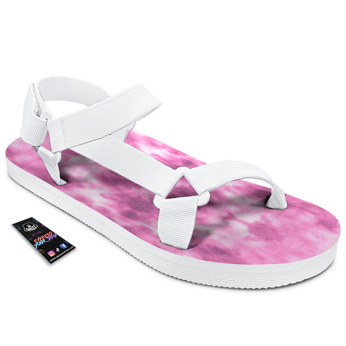Pink Magenta Acrylic Print Pattern White Open Toe Sandals-grizzshop