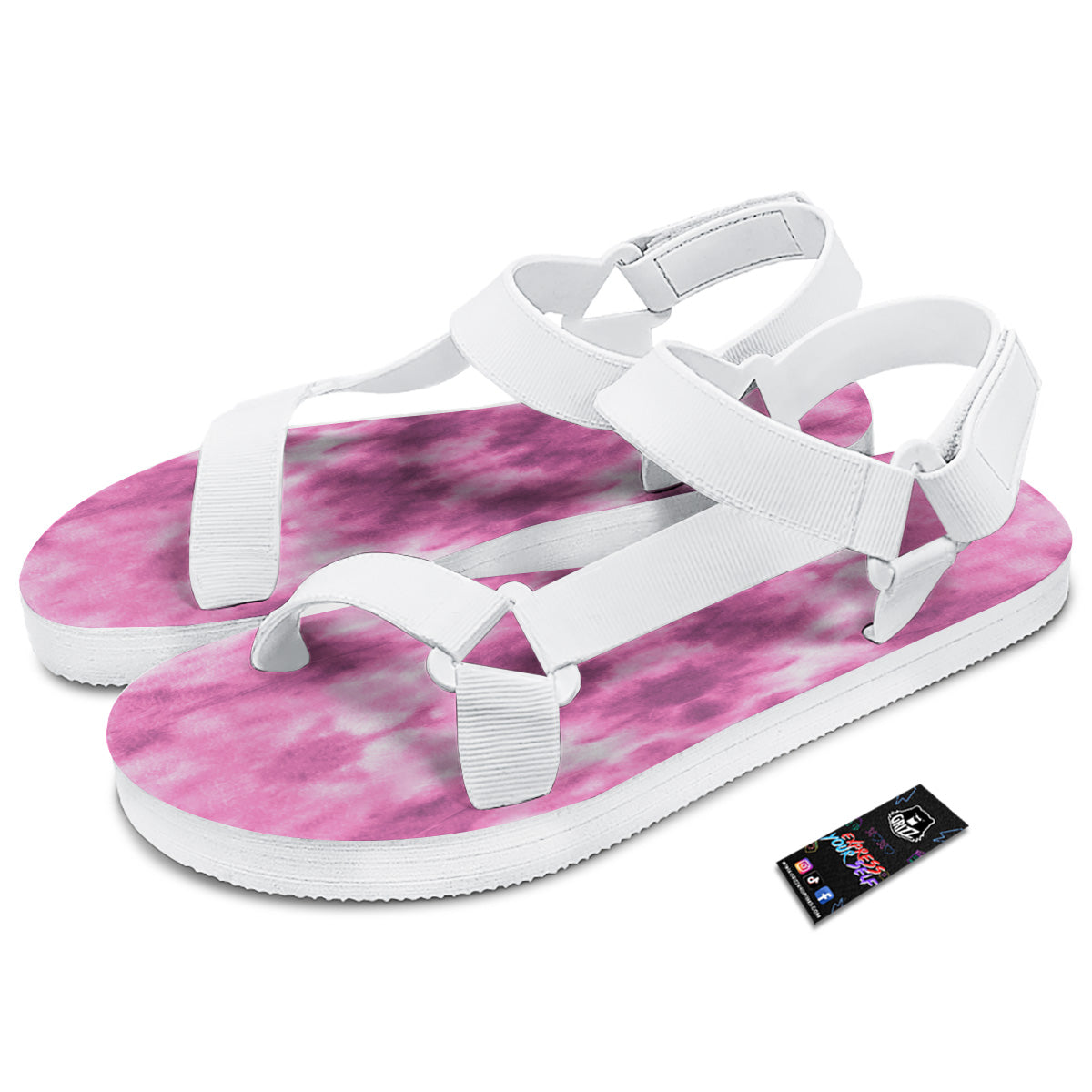 Pink Magenta Acrylic Print Pattern White Open Toe Sandals-grizzshop