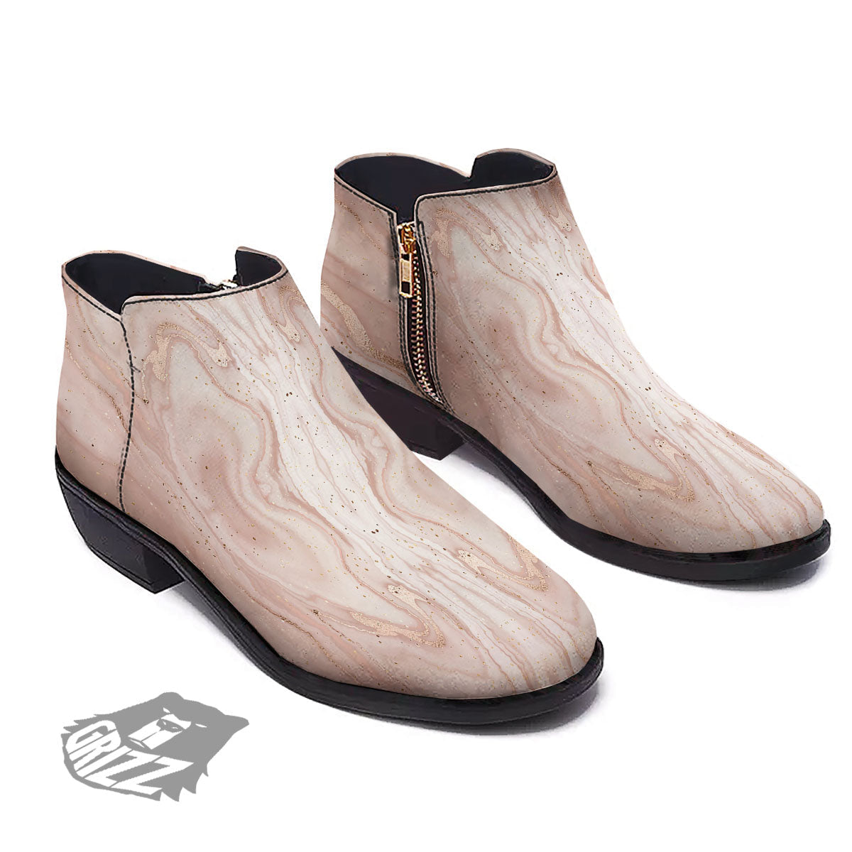 Pink Marble Print Pattern Ankle Boots-grizzshop