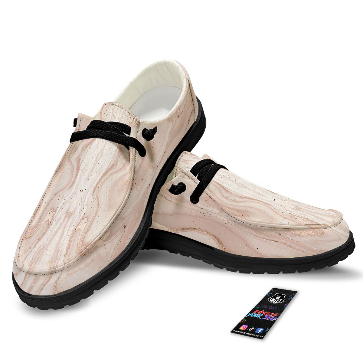 Pink Marble Print Pattern Black Loafers-grizzshop