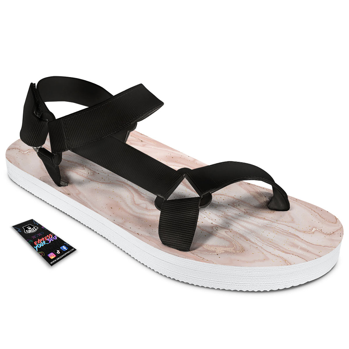 Pink Marble Print Pattern Black Open Toe Sandals-grizzshop