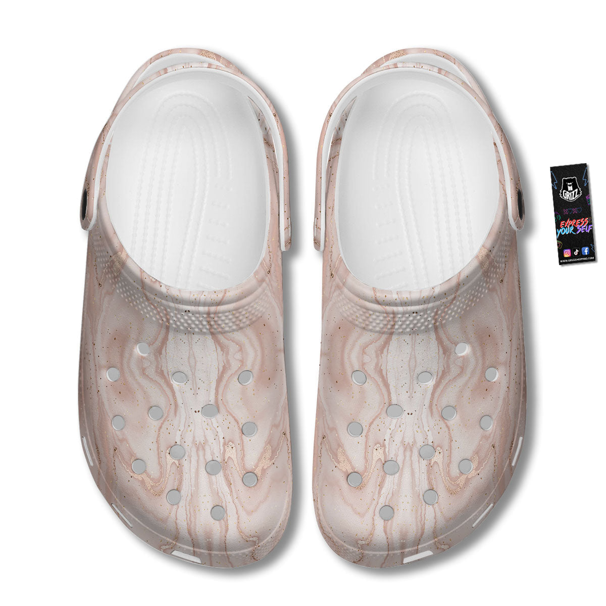 Pink Marble Print Pattern Clog-grizzshop