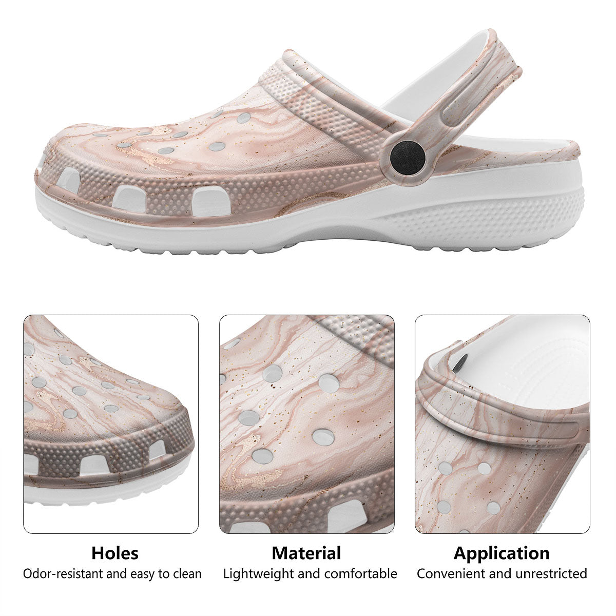 Pink Marble Print Pattern Clog-grizzshop