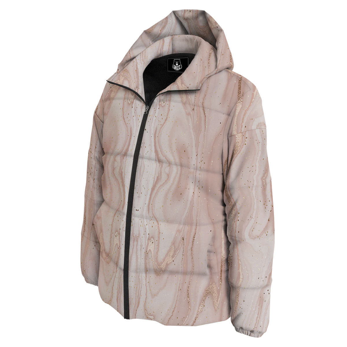Pink Marble Print Pattern Down Jacket-grizzshop