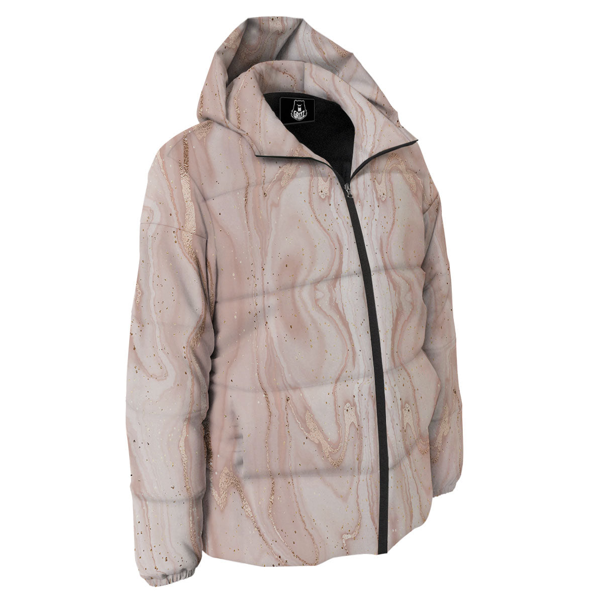 Pink Marble Print Pattern Down Jacket-grizzshop