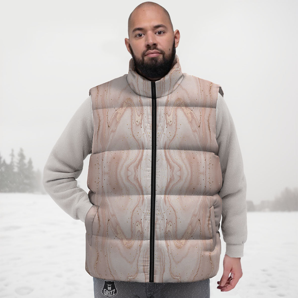 Pink Marble Print Pattern Down Vest-grizzshop