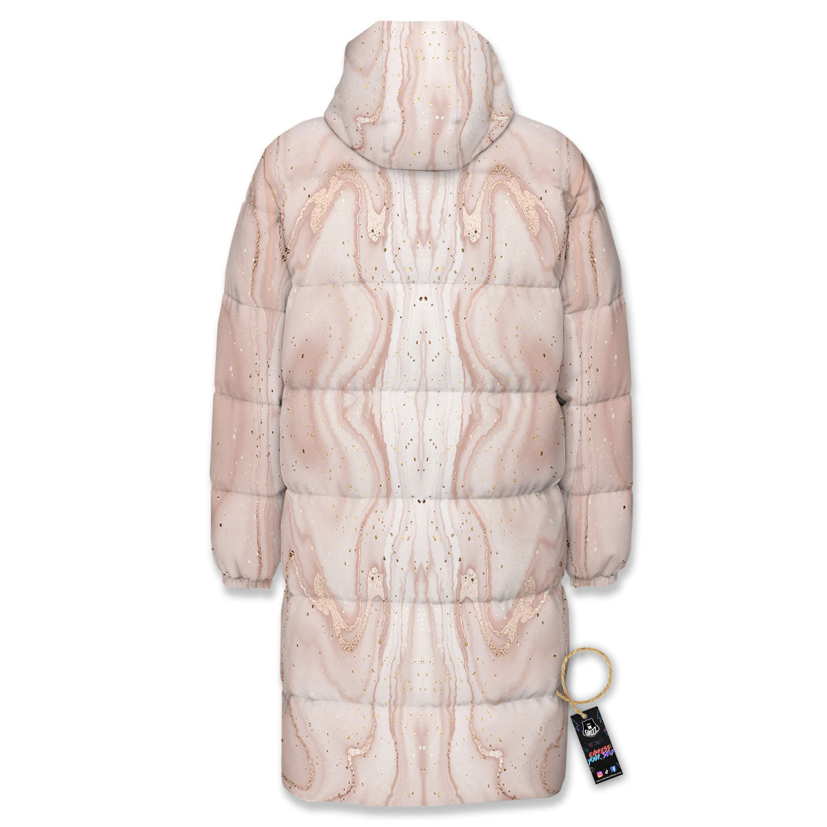 Pink Marble Print Pattern Long Down Jacket-grizzshop
