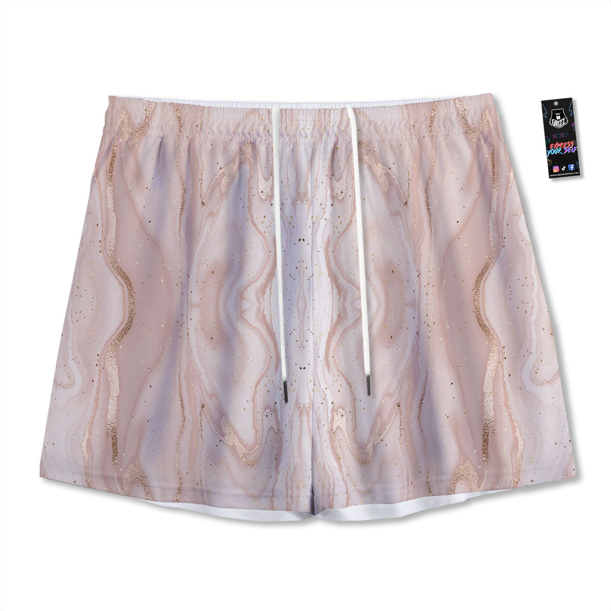 Pink Marble Print Pattern Mesh Shorts