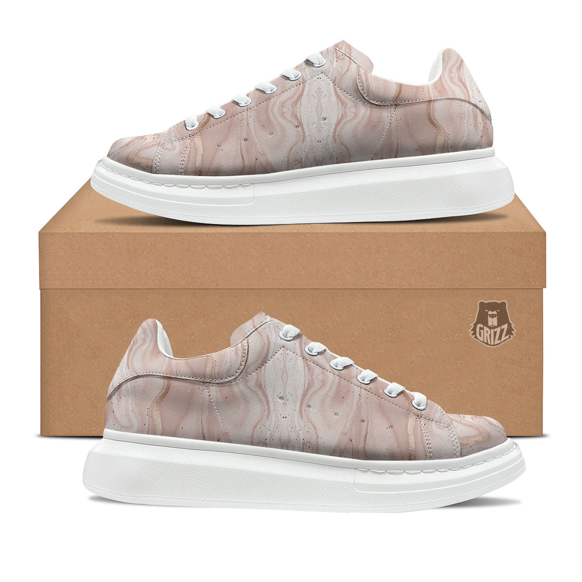 Pink Marble Print Pattern Platform Shoes-grizzshop