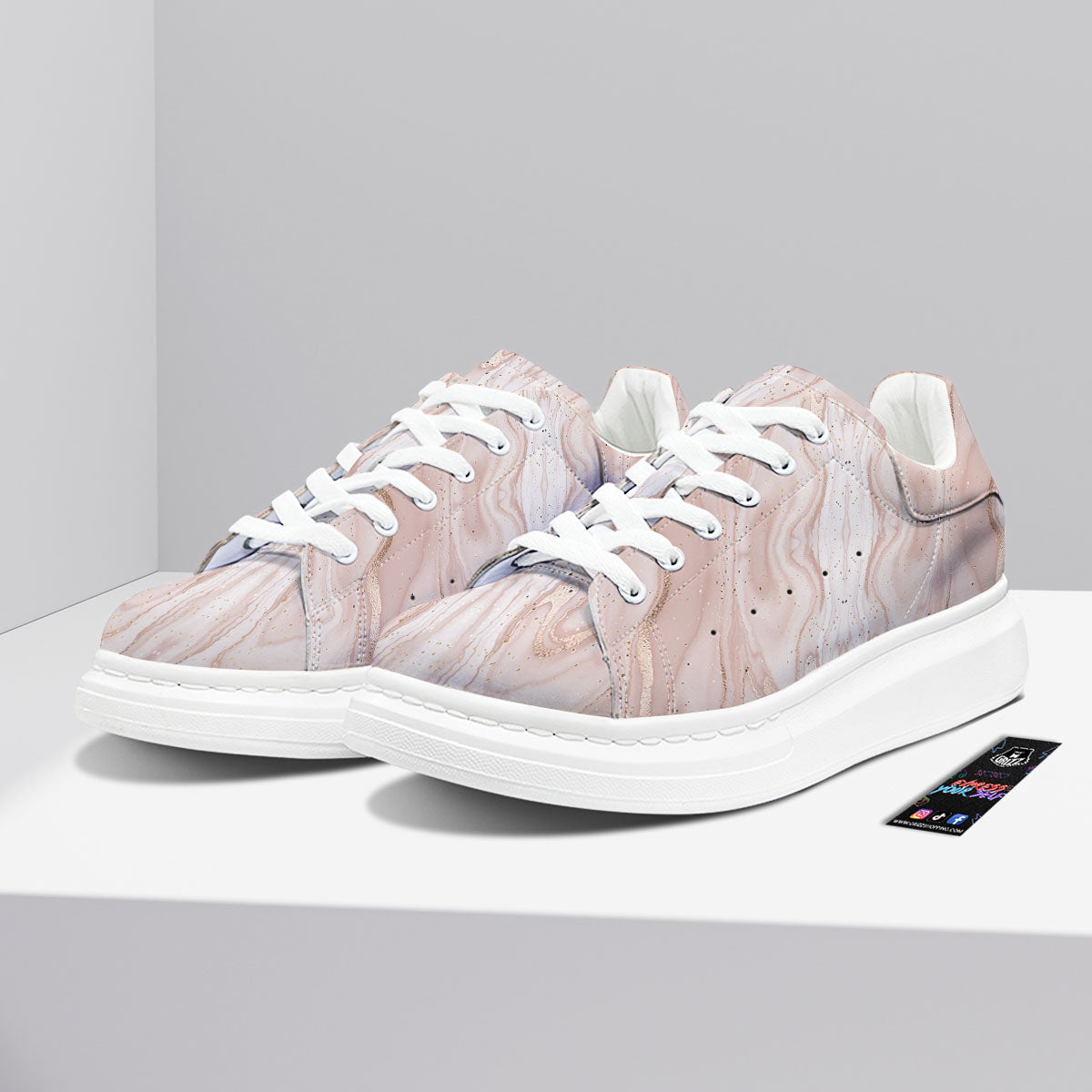 Pink Marble Print Pattern Platform Shoes-grizzshop
