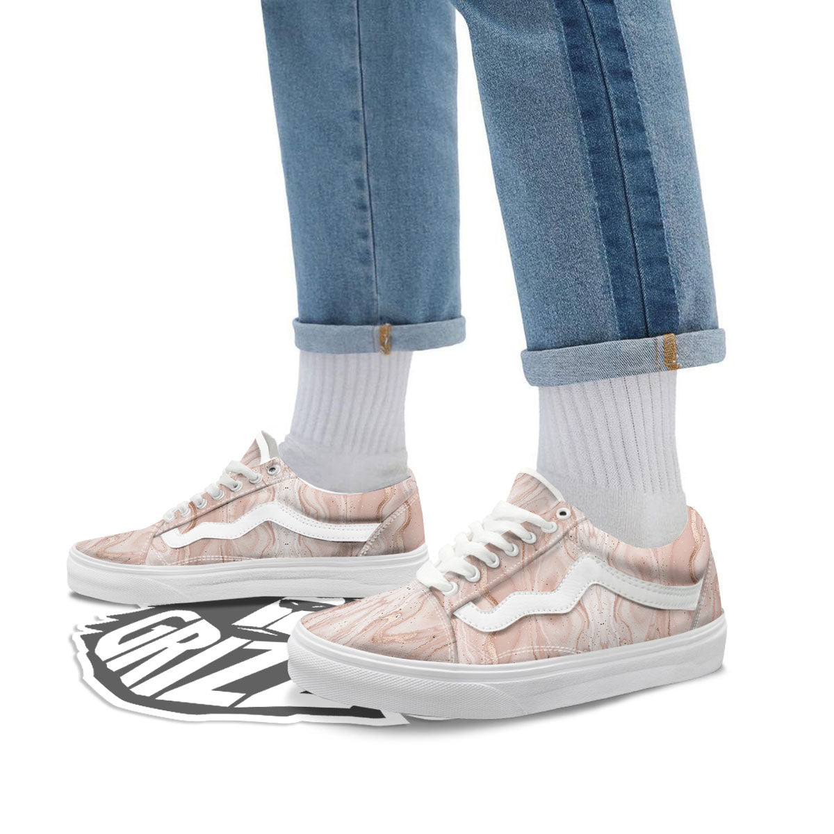 Pink Marble Print Pattern Skate Shoes-grizzshop