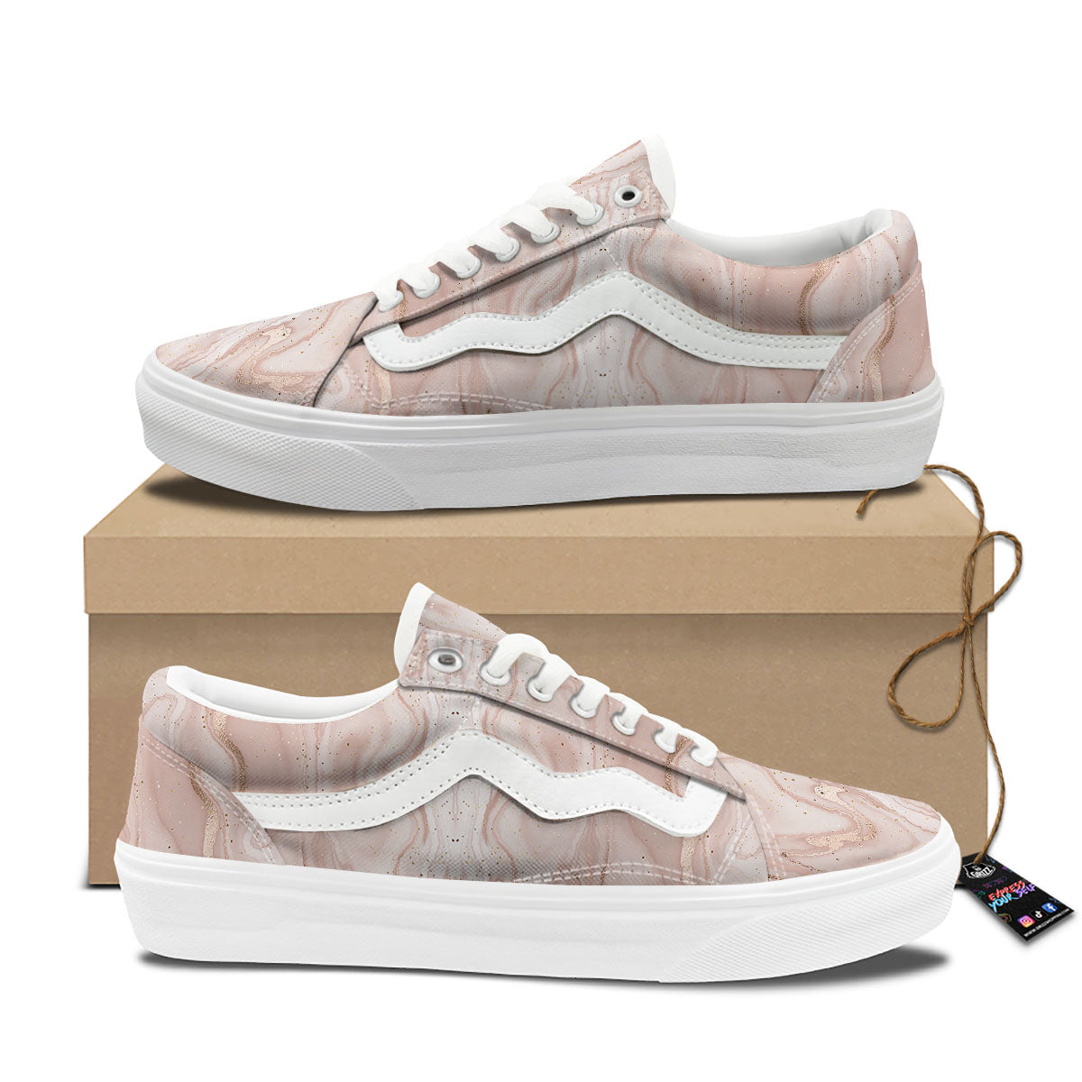 Pink Marble Print Pattern Skate Shoes-grizzshop