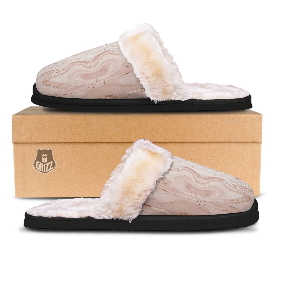 Pink Marble Print Pattern Slippers-grizzshop