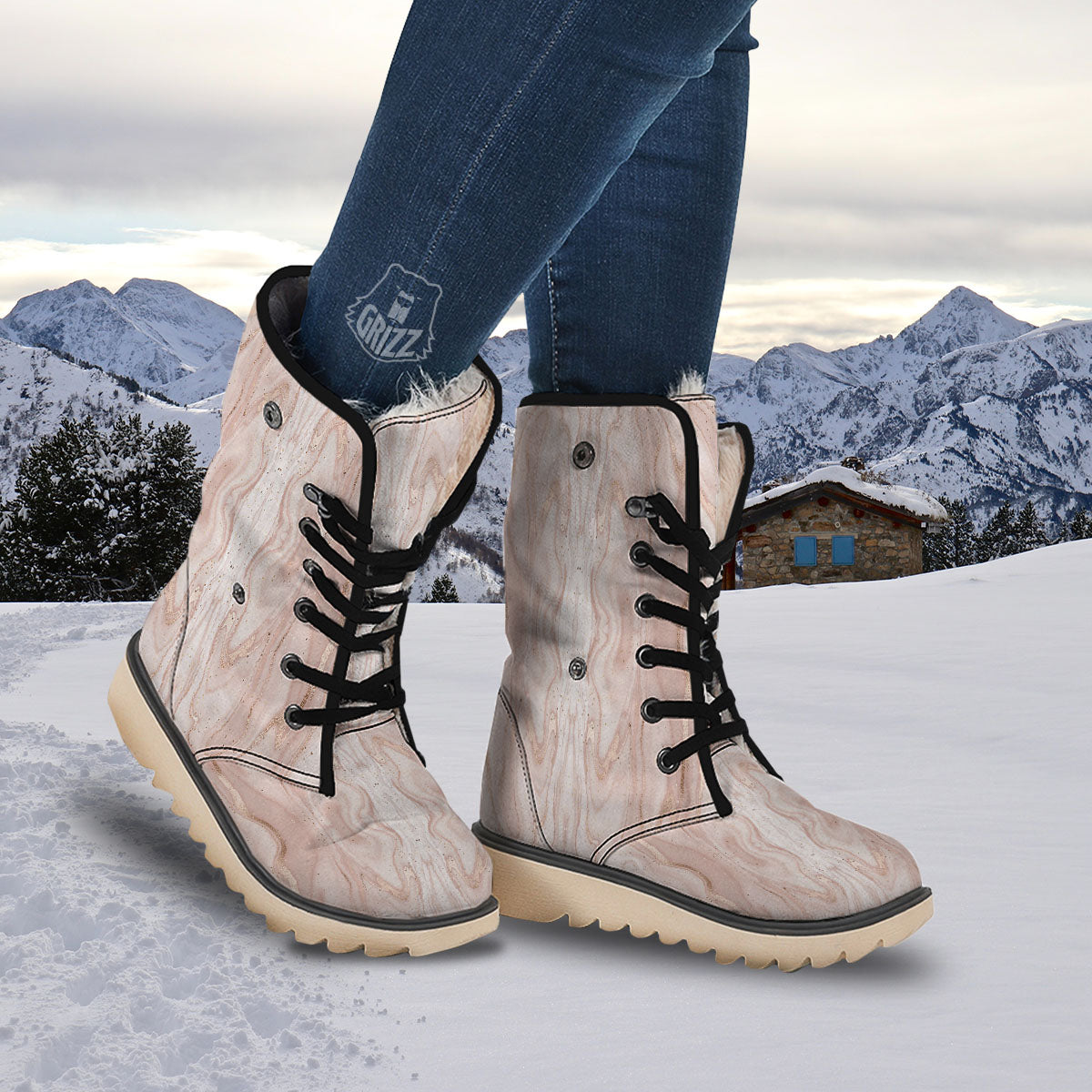 Pink Marble Print Pattern Snow Boots-grizzshop