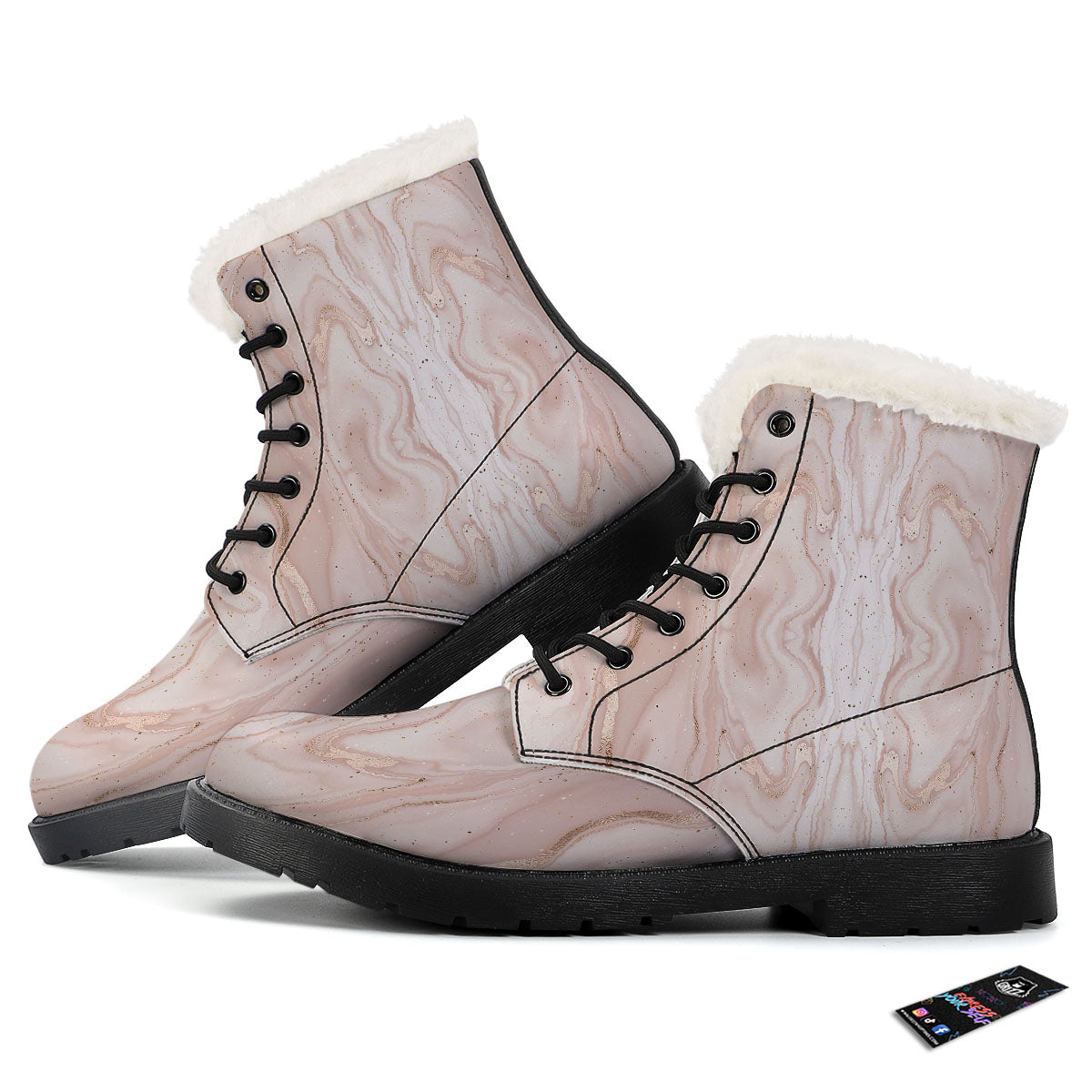 Pink Marble Print Pattern Winter Boots-grizzshop