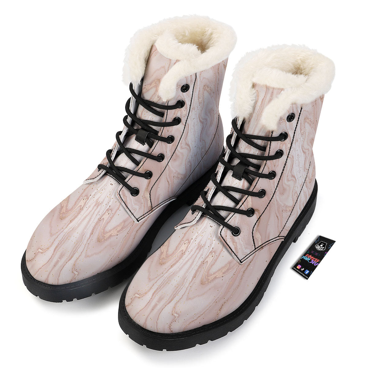 Pink Marble Print Pattern Winter Boots-grizzshop