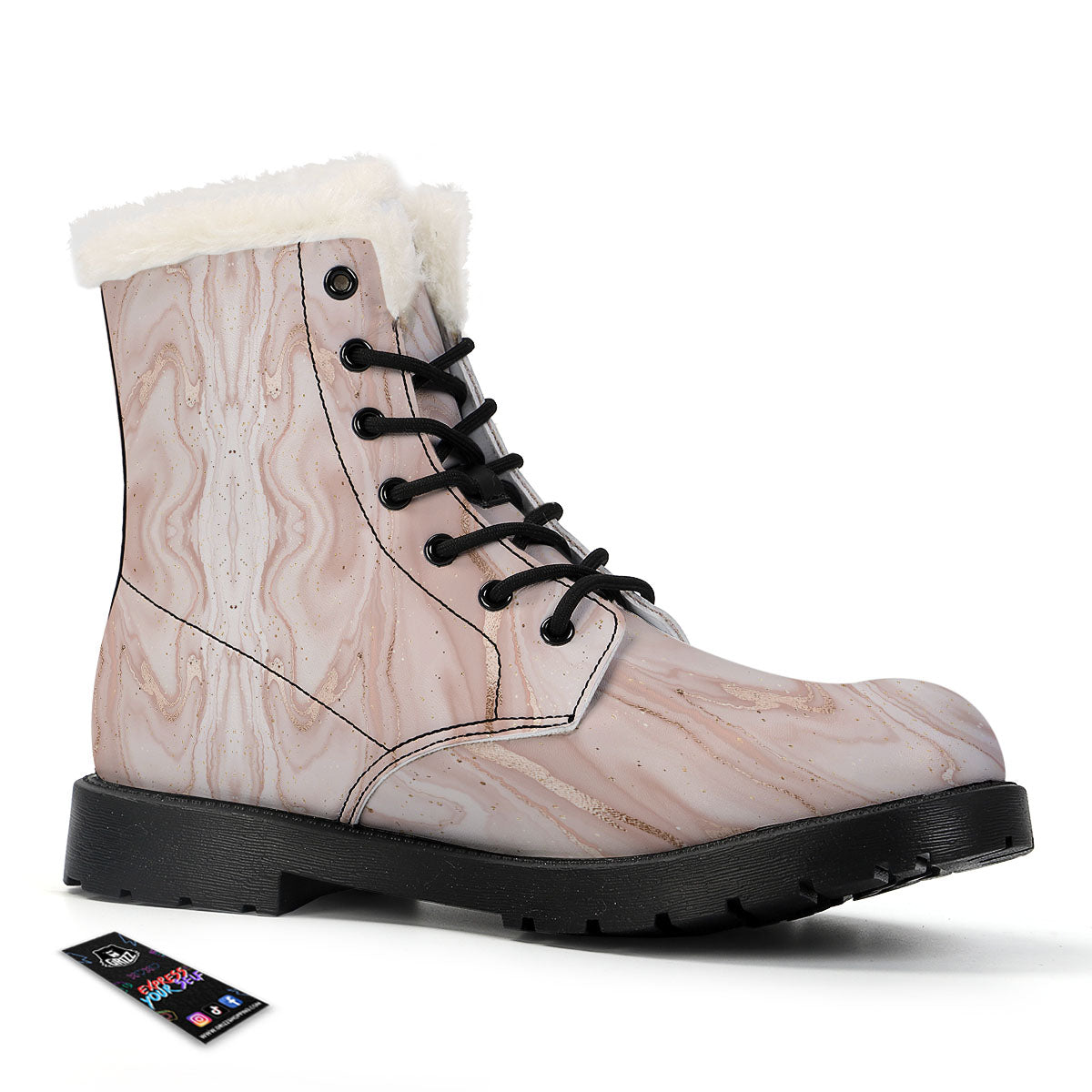 Pink Marble Print Pattern Winter Boots-grizzshop