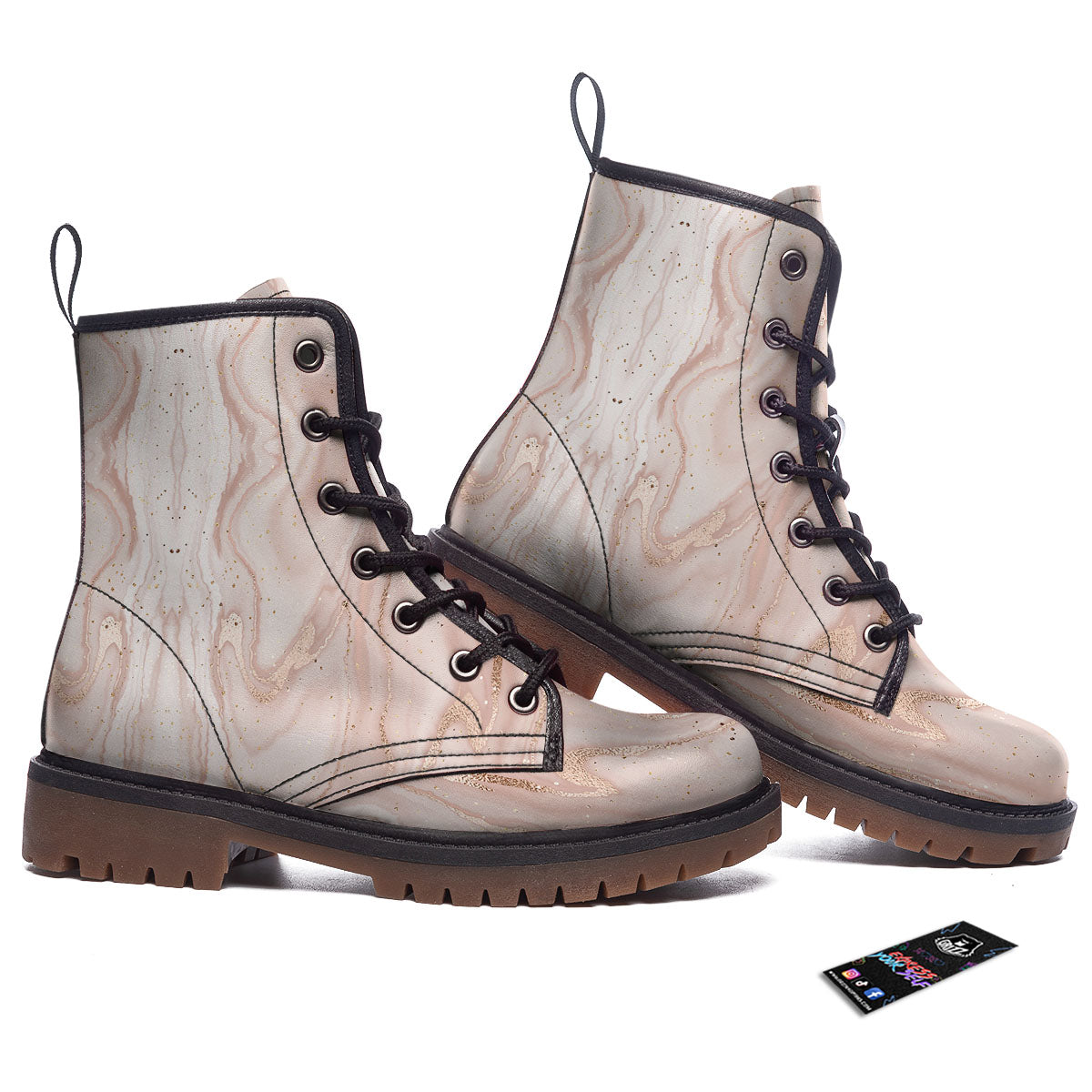 Pink Marble Print Pattern Work Boots-grizzshop
