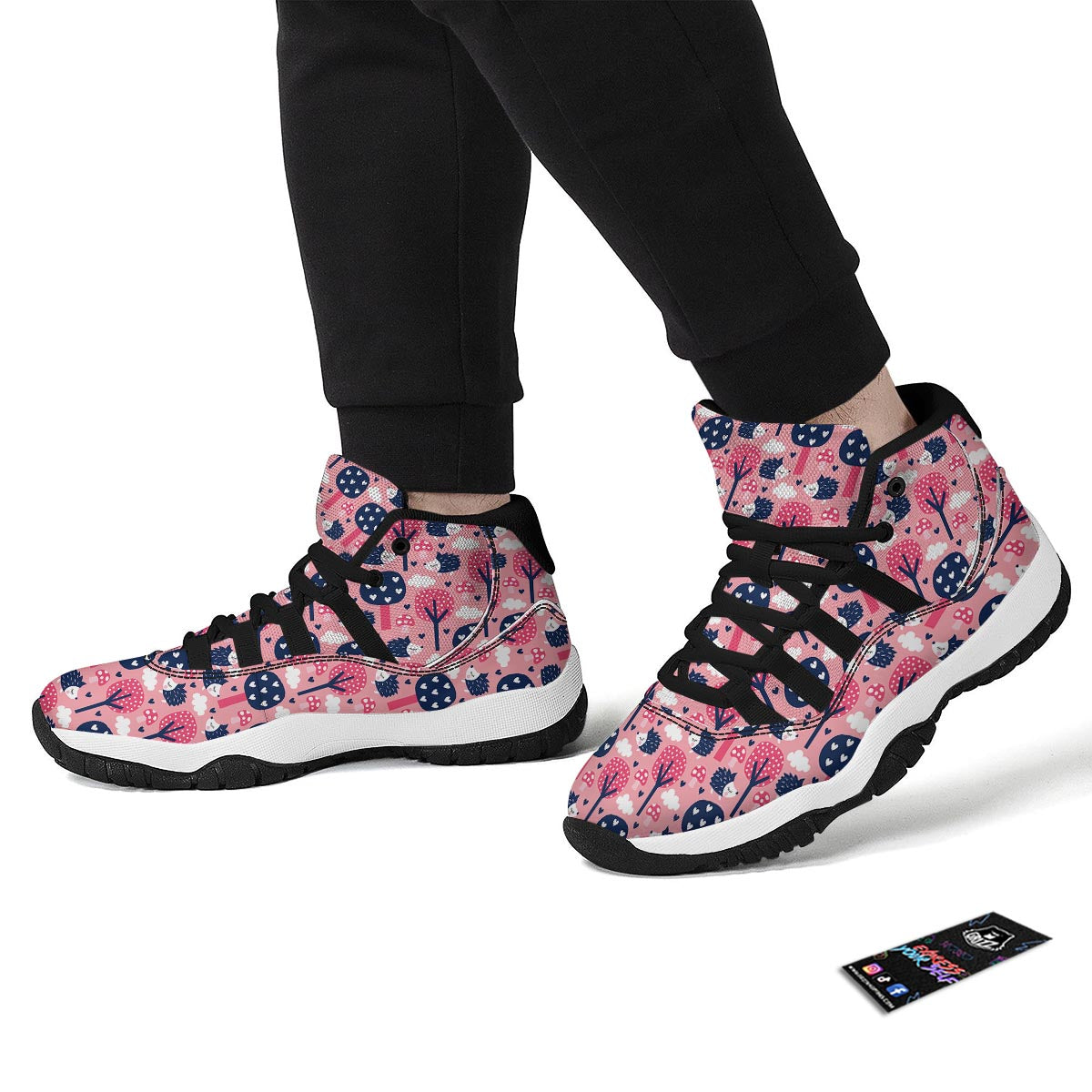 Pink Mushroom Three Hedgehogs Black Bball Shoes-grizzshop