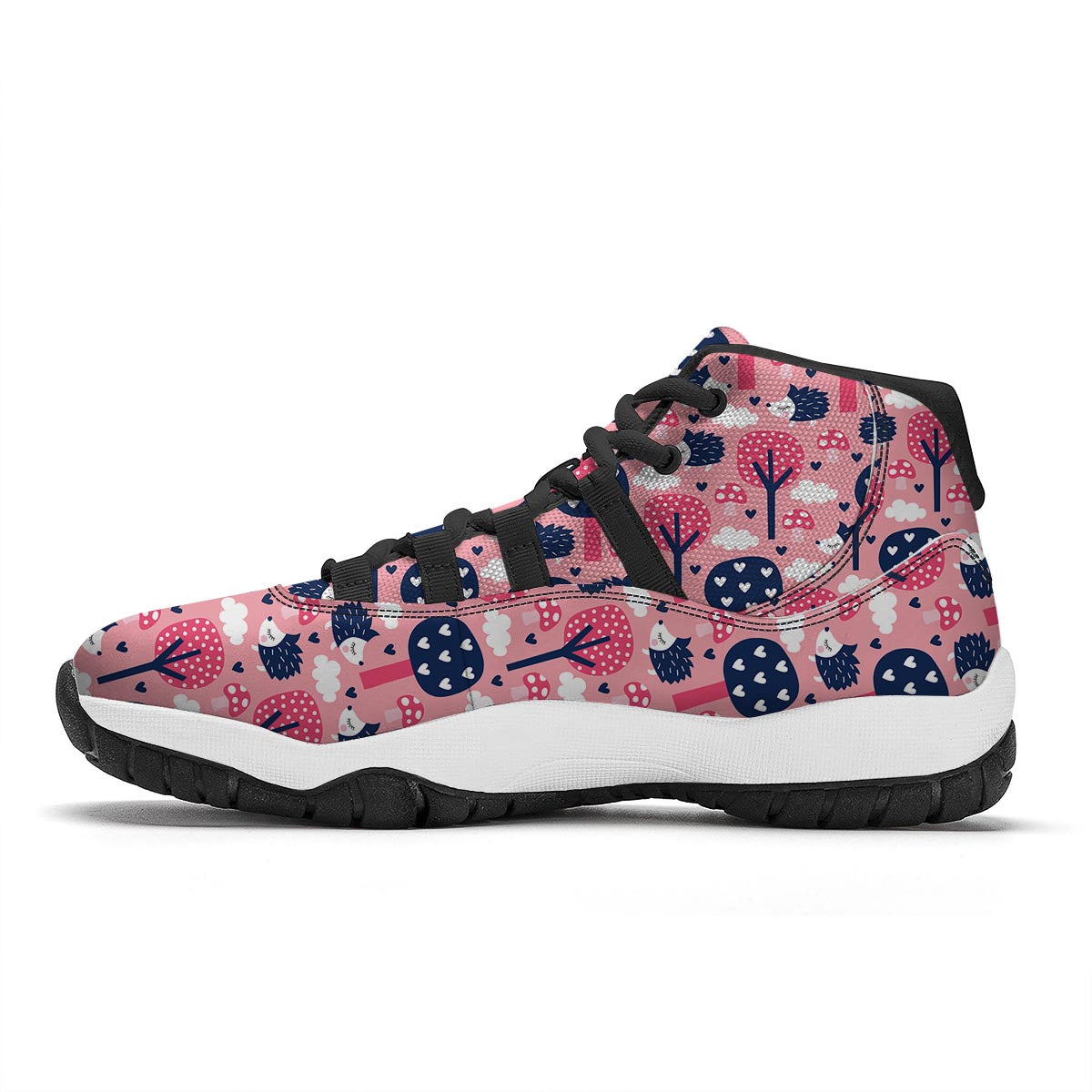 Pink Mushroom Three Hedgehogs Black Bball Shoes-grizzshop