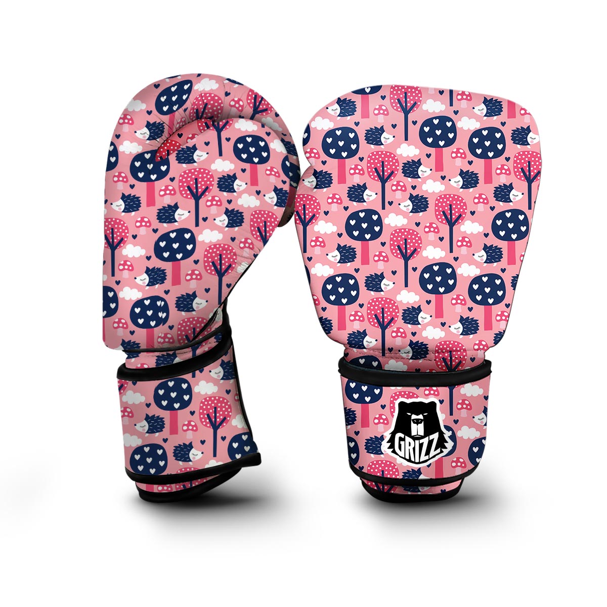 Pink Mushroom Three Hedgehogs Boxing Gloves-grizzshop