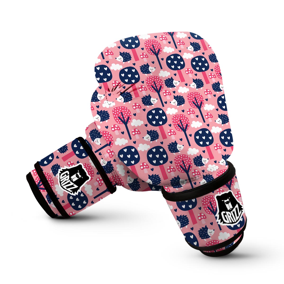 Pink Mushroom Three Hedgehogs Boxing Gloves-grizzshop