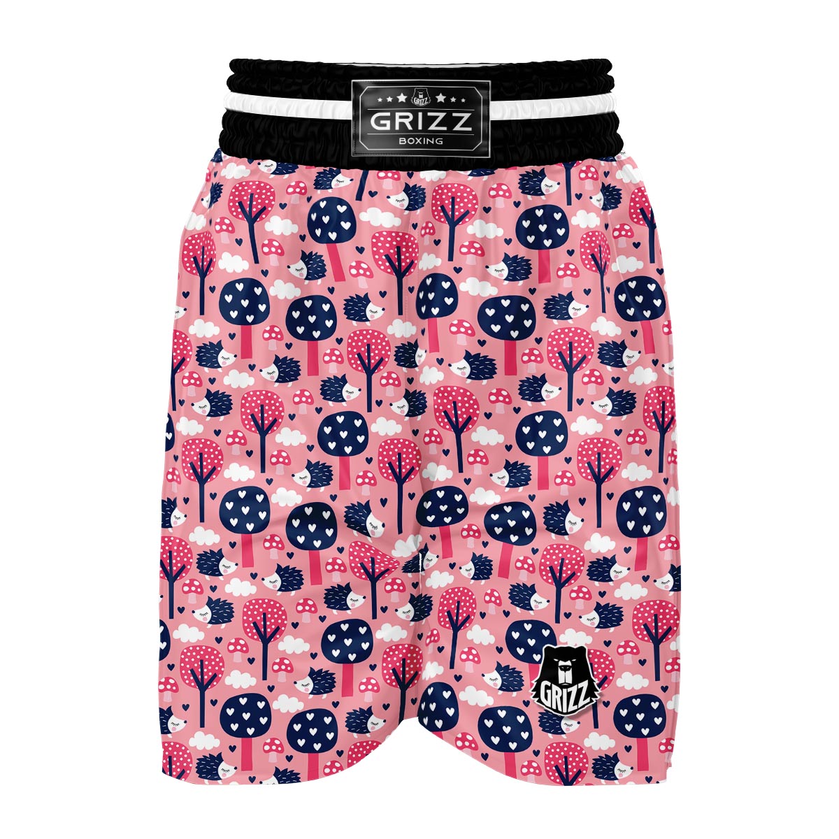 Pink Mushroom Three Hedgehogs Boxing Shorts-grizzshop