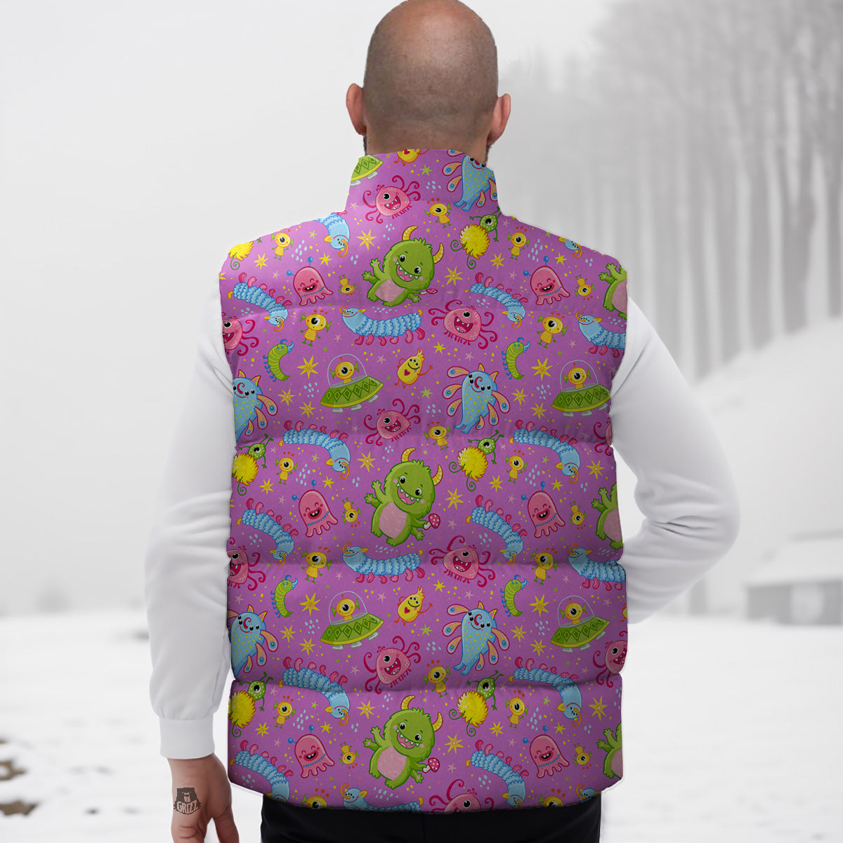 Pink Mushroom Three Hedgehogs Down Vest
