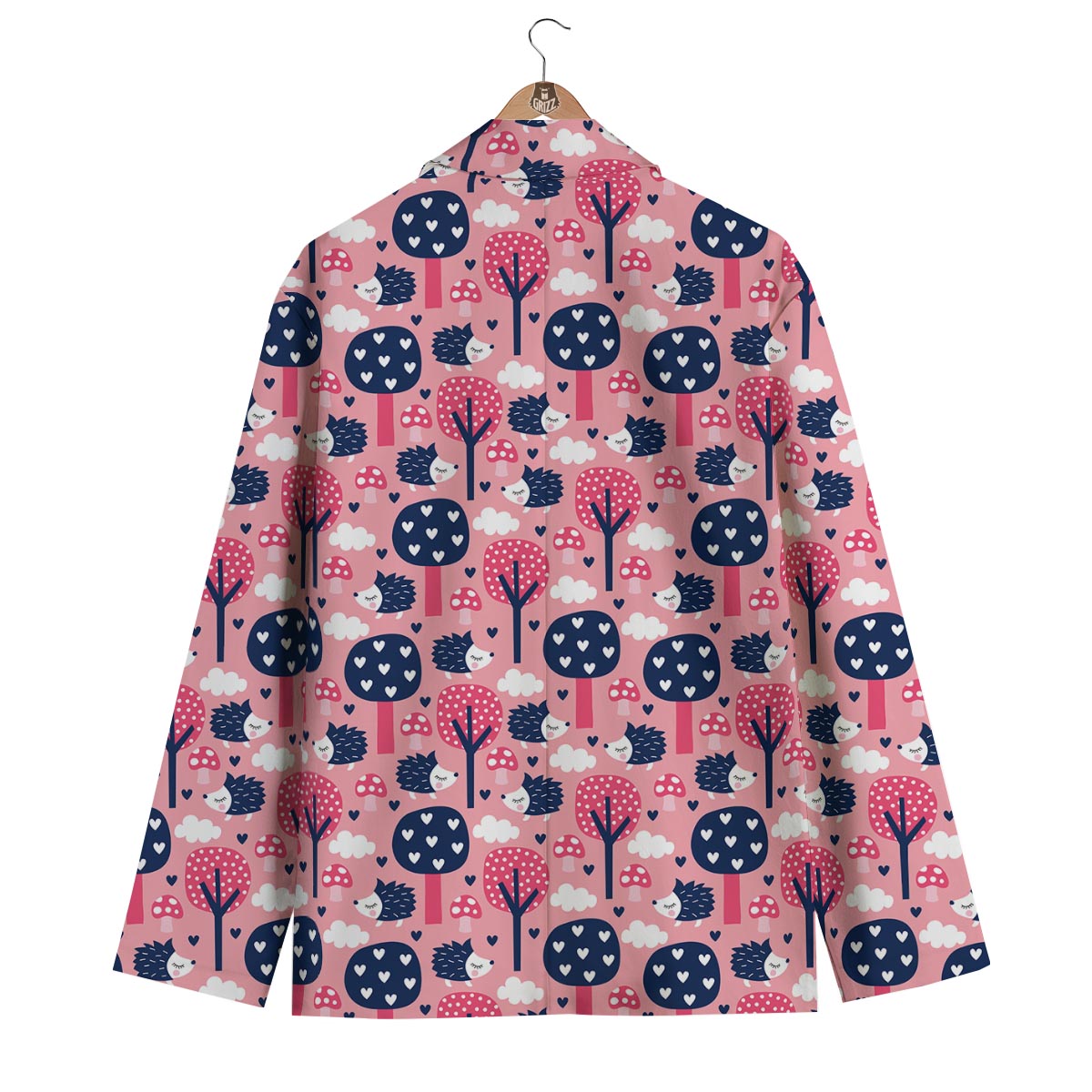 Pink Mushroom Three Hedgehogs Men's Blazer-grizzshop