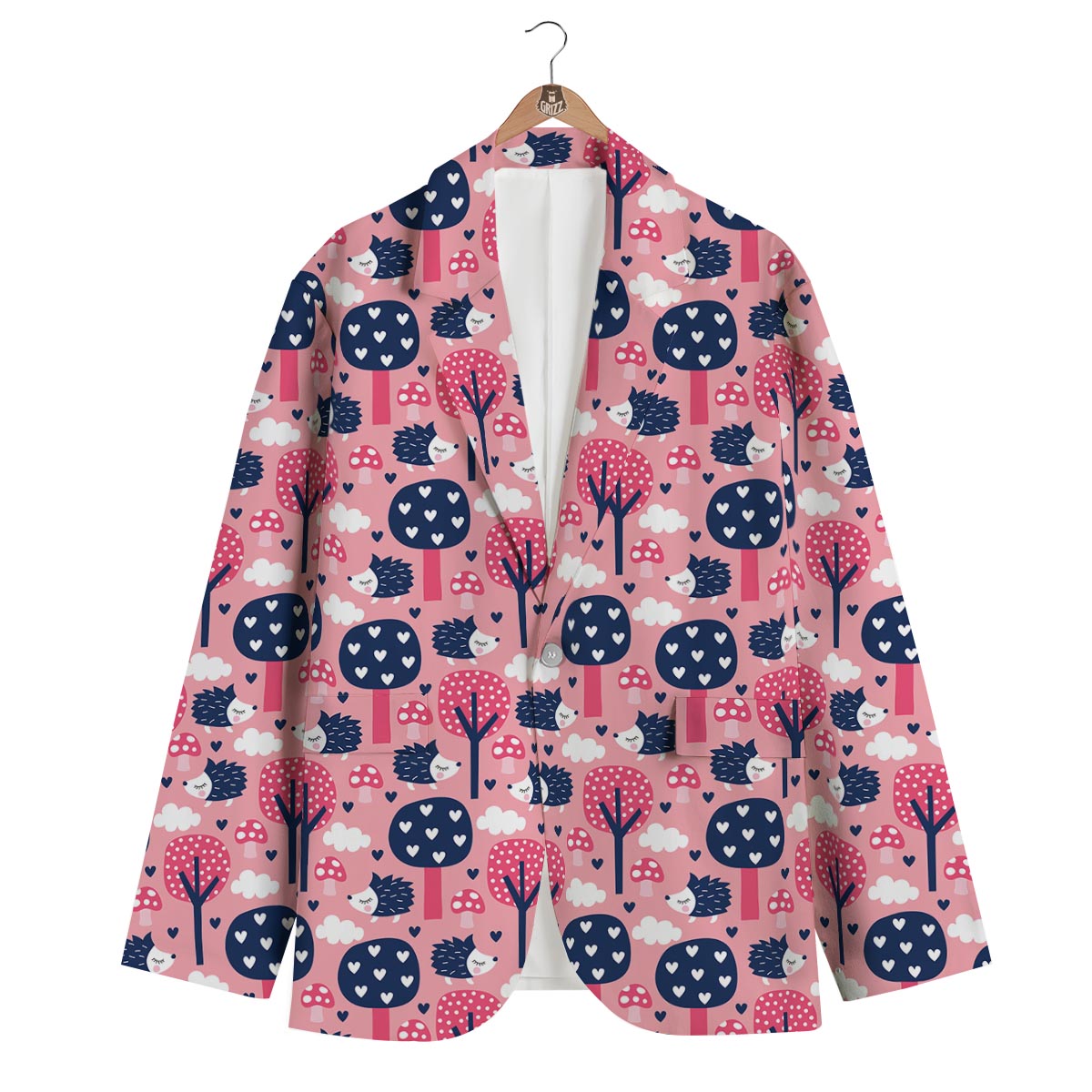 Pink Mushroom Three Hedgehogs Men's Blazer-grizzshop