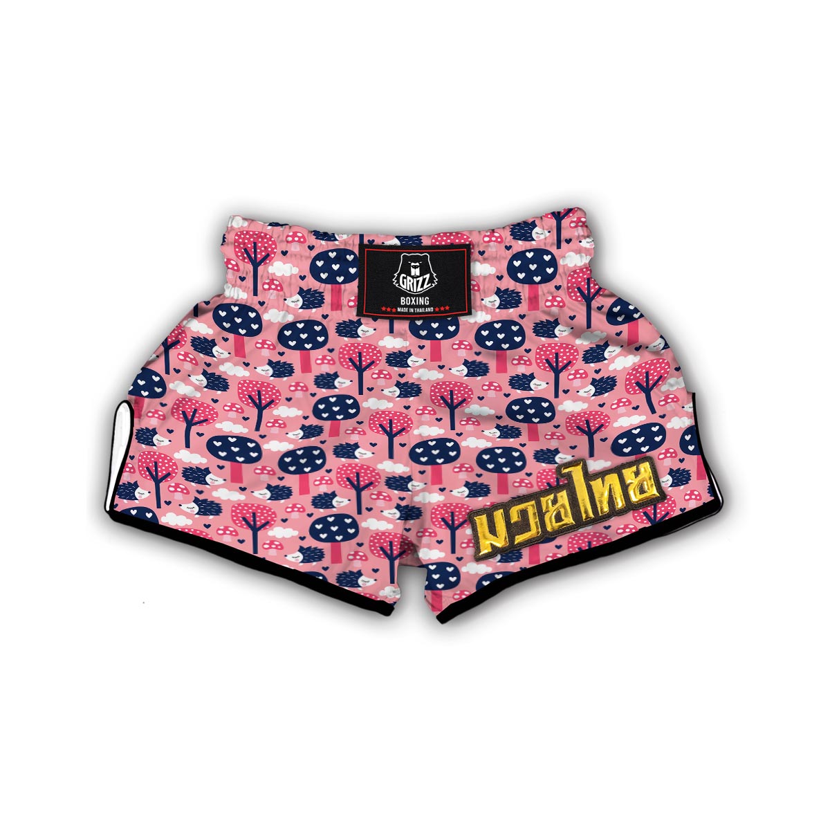 Pink Mushroom Three Hedgehogs Muay Thai Boxing Shorts-grizzshop