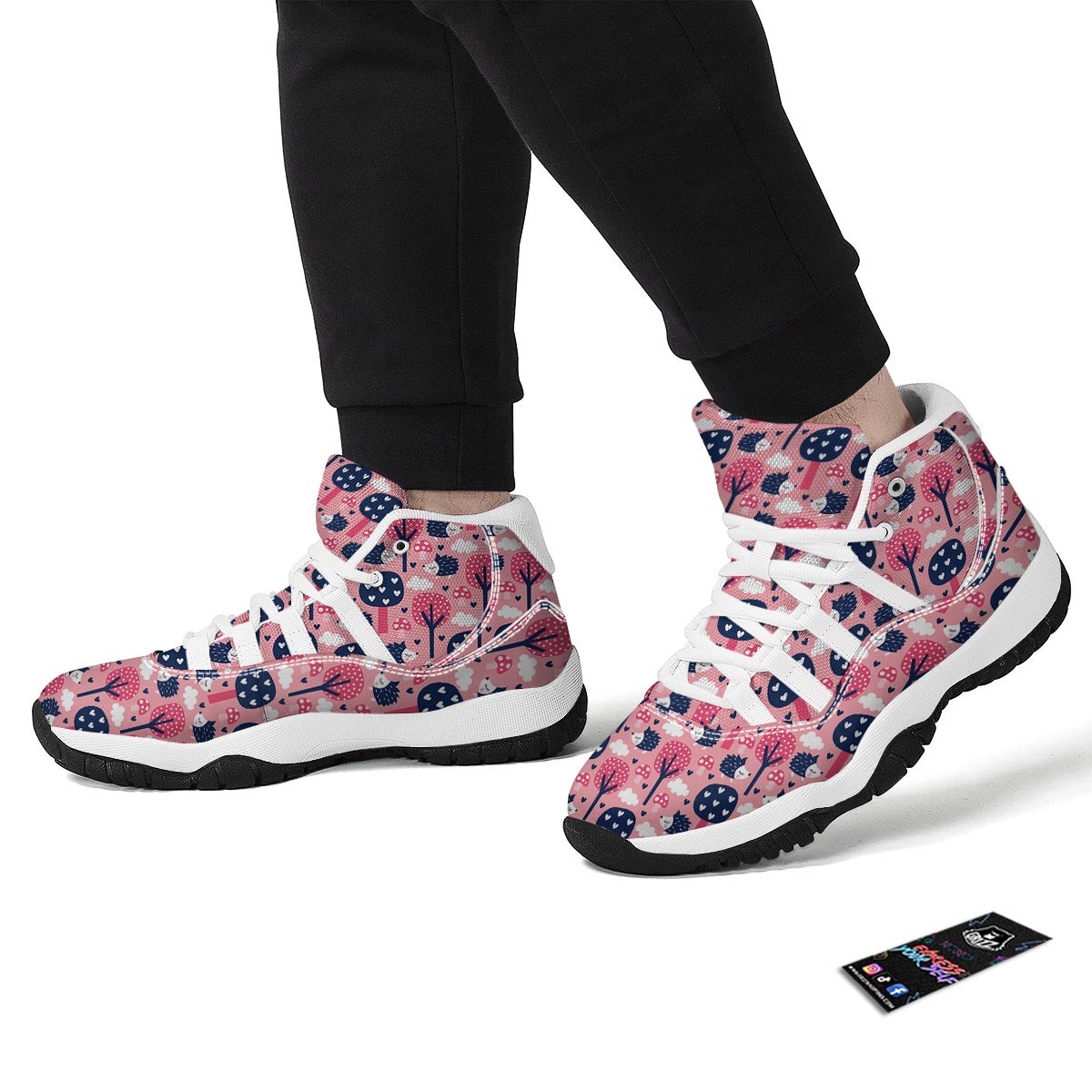 Pink Mushroom Three Hedgehogs White Bball Shoes-grizzshop