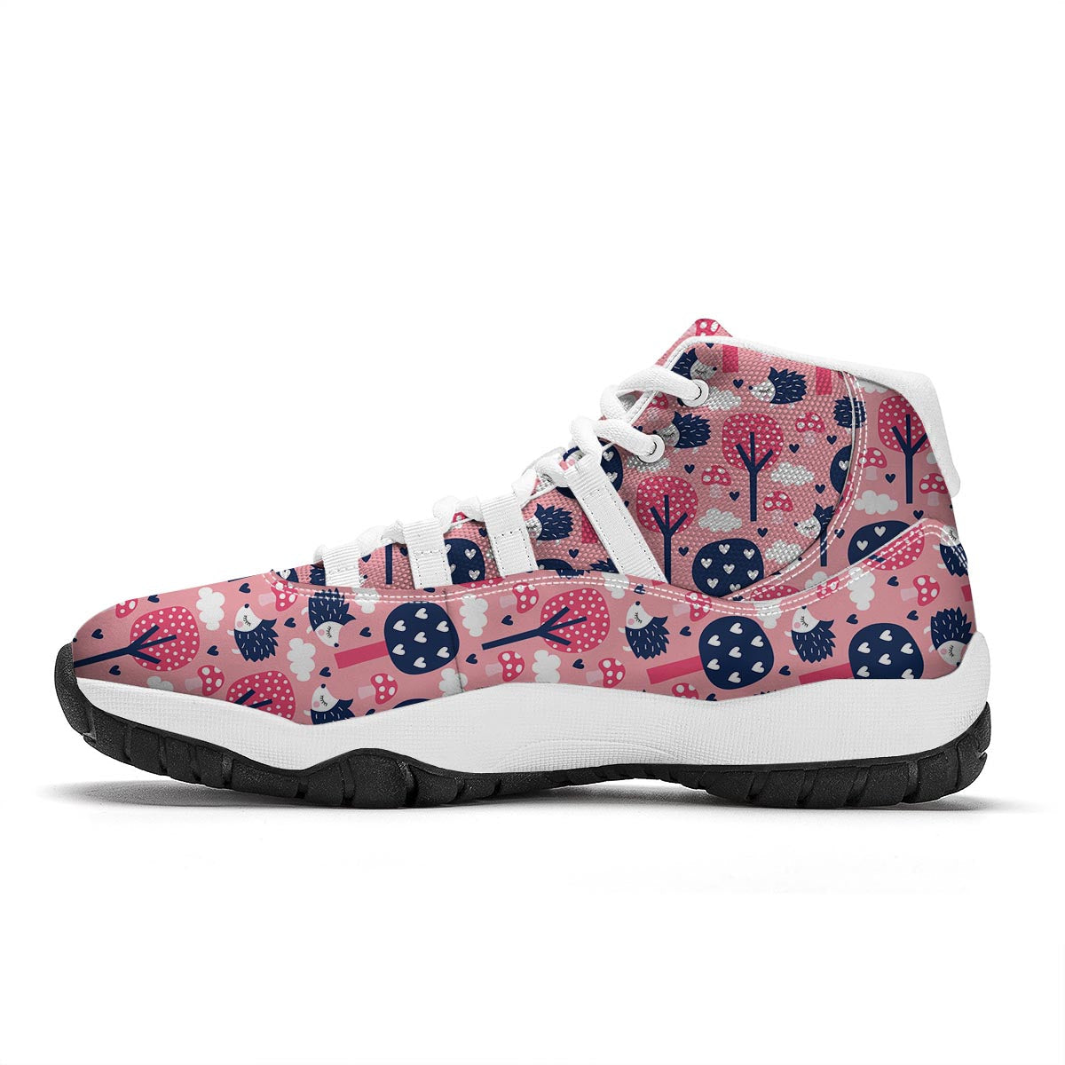 Pink Mushroom Three Hedgehogs White Bball Shoes-grizzshop