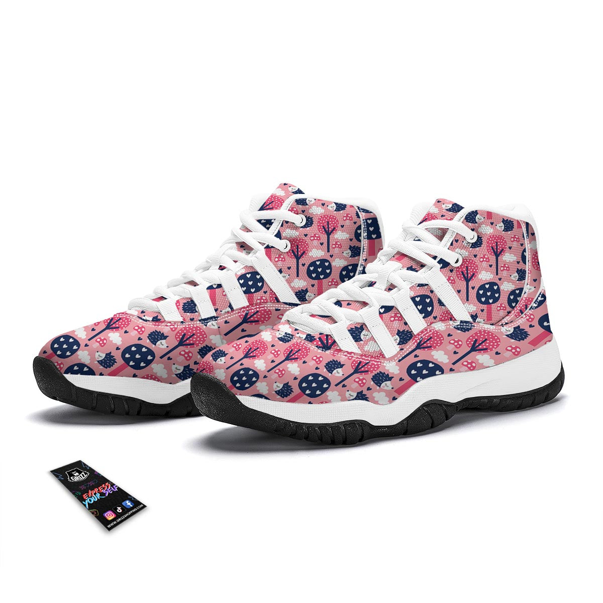 Pink Mushroom Three Hedgehogs White Bball Shoes-grizzshop